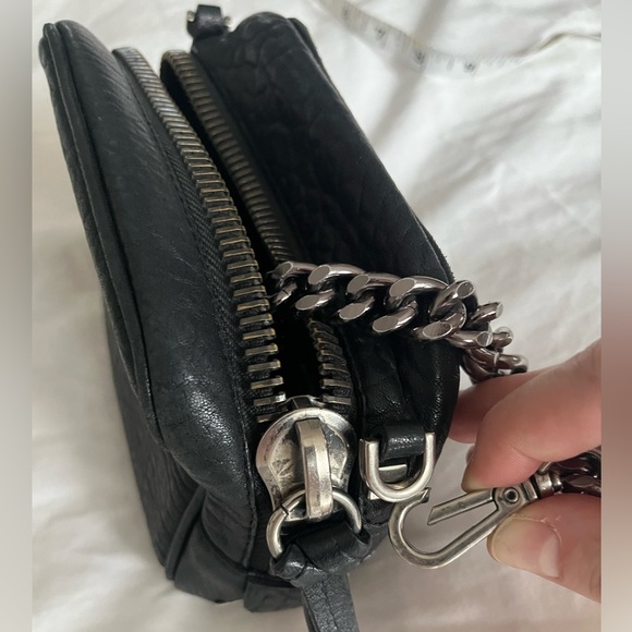 Black Faux Pebbled Leather Crossbody Bag with Chain Strap - Picture 10 of 16